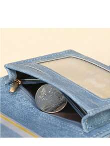 New PU Leather Bifold Short Wallet, Korean Style Solid Color Versatile Minimalist Snap Fold Lightweight Wallet Purse - Blue - View 7