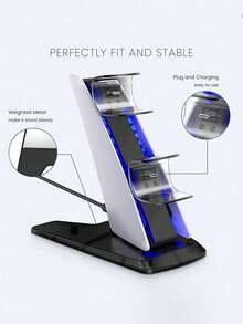 Dual Charging Station Compatible With PS5 Game Controllers, With Protection Chip And LED Indicator, Airplane-Shaped Dual Base Charger, Can Charge Two Controllers Simultaneously. 5 Controller Charging Dock, Supports Dual Type-C Fast Charging And LED Indicator, Suitable For PlayStation 5/ DualSense Controllers. - Black and White - View 12