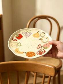 Hand-Painted Fruit Doodle 8.5 Inch Ceramic Plate, Hand-Painted Underglaze Craft, Asymmetrical Hand-Molded Plate, Salad Plate, Pasta Plate, Dessert Plate, Multi-Purpose Serving Tray, Suitable For Daily Use And Gifting. - Multicolor - View 12