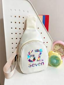 1pc Back To School Mini Fashion Simple Solid Color Cute Cartoon 67 Number 2D Print Waist Bag Chest Bag, Lightweight Nylon Material Zipper Closure Coin Purse, Perfect For Daily, Travel, Vacation, Shopping, Outing - Multicolor - View 11