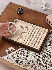 1pc Large Wooden Jewelry Tray, Jewelry Storage & Display Tray, Drawer-Style Earring Storage Box, Stackable Jewelry Storage Tray, Multi-Functional Jewelry Display Tray - Multicolor - View 8