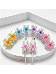 2件裝數據線保護套，充電線防斷裂，樹脂材質，無需電池，適用於 Type-C-Type-C，適用於 Type-C- - 2pcs黃色雞蛋花 - 查看 4