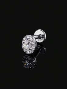 1pc D Color Moissanite S925 Sterling Silver Flat Back Stud Earrings, Hypoallergenic Minimalist Stackable Daily Wedding Cartilage Piercing Jewelry - Silver - View 8