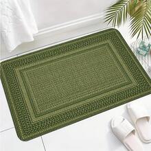 1 Peça Tapete de Porta com Padrão de Borda Multicamadas Verde, Tapete Retangular de Flanela Estilo Campestre Vintage, Detalhe de Borda com Textura Trançada, Tapete de Entrada Antiderrapante, Absorvente e Resistente a Manchas, Adequado para Banheiro, Cozinha, Porta da Frente e Uso Diário em Todas as Estações - Multicolorido - Visão 2