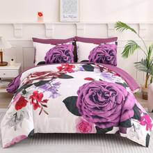 3 Pieces Brown Floral Print Comforter Doona Sets Double Queen King Bedding Set With 2 Pillowcases,3Pcs Soft & Comfortable Botanical Flower Lightweight Quilted Bedding Set With Polyester Filling,Room Decor,Machine Washable,All Season,Wedding Gift - Brown - View 21