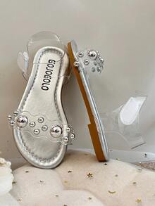 1 Pair 2026 Kids White Crochet Ankle Strap Flat Sandals, Suitable For Summer Vacation Party - Clear - View 7