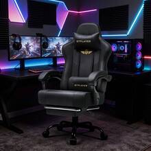 EXRACING Gaming Chair - Ergonomic Gaming Chair With Footrest, Headrest And Lumbar Support, Height Adjustable, Padded, 180 Kg - 黑色 - 查看 2