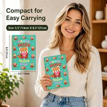 1pc Red Panda Themed Notebook, Green And Pink Color Scheme, Cute Cartoon Animal Style Design, Red Panda Holding Heart And Paw Print With Gold Coil Pattern Elements, High-Quality Paper, Suitable For Office, Study, Meeting Notes, Daily Planning And Gift-Giving, Women Office And Study Population, Office And Study Supplies > Notebooks And Writing Pads > Planners/Notebooks - A5 - View 3