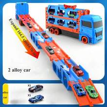 Vehículo de transporte de pista de eyección transformable extra grande, camión de carga de almacenamiento de doble capa con 2 coches de aleación, pista de carreras de eyección de un clic, juego interactivo para padres e hijos en interiores y exteriores, regalo perfecto para el Día del Niño y cumpleaños - Multicolor - Ver 8