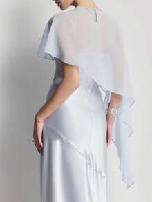 Women Chiffon Shawl Cape Mesh Sheer Poncho Top Capelets For Evening Dress Shawl Wraps Cover Up Wedding Party - 淺藍色 - 查看 3