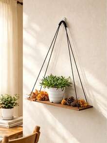1pc Hanging Wall Shelf Boho Black Rope Floating Shelf With Wood Beads, Minimalist Wooden Storage Rack For Plants, Aromatherapy, Decor Sturdy Wall Mounted Display For Living Room BedroomEntryway - Black - View 11