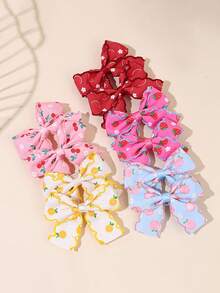 10pcs/Set Fruit Print Bow Hair Clips, Strawberry Cherry Peach Lemon Pattern Ribbon Bows, Cute Children Hair Accessories, Suitable For Daily Wear And Party, Back To School Season - Multicolor - View 4