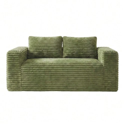 Deep 2-Seater Sofa Without Frame, No Assembly Required, Made Of Foam, Upholstered In Soft Corduroy, Modern Sofa For Small Space Apartment, Bedroom, Office (Grey) - Green - View 1