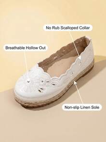 Girls Embroidered Straw Sole Kids Flat Shoes, Soft Round Toe Low Top Casual Shoes For Outdoor & School Performance, All Seasons Wear - Beige - View 6