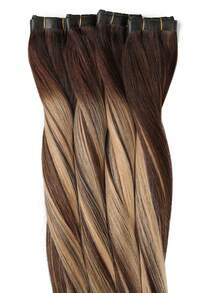 Ombre Honey Blonde Butterfly Weft Hair Extension Pattern Human Hair Seamless PU Hair Extensions Silk Straight #4/27/4 Balayage Color Highlight Blonde Invisible Genius Weft Micro-Loop Extensions - S4/27/4 - View 5