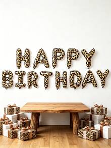 13件組 16英吋豹紋 Happy Birthday 字母氣球套組，適合生日派對、嬰兒洗禮、動物主題派對裝飾 - 彩色 - 查看 3