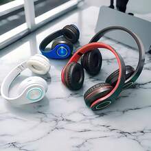 Leuchtende kabellose Over-Ear-Kopfhörer, bunte LED-Lichter, bequeme faltbare Kopfhörer mit Ohrmuscheln, integriertes Mikrofon, FM-Radio, SD-Kartenslot, kabelgebundene Verbindung, geeignet für Lernen/Tablet/Computer/TV/Handy, Geburtstags-/Jungen-/Mädchen-Geschenk, Reise-Essential - Übersicht 9