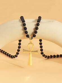 1pc Luxury Vintage Niche Design Cross Geometric Kids Necklace, Versatile - Multicolor - View 4