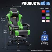 EXRACING Gaming Chair - Ergonomic Gaming Chair With Footrest, Headrest And Lumbar Support, Height Adjustable, Padded, 180 Kg - 綠色 - 查看 4