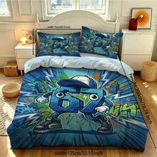 3 Piecestrendy Bedding Set, Street Graffiti Cartoon 67 Print: 1 Duvet Cover + 2 Pillowcases (No Filling), 100% Polyester, Soft, Zip, Washable, Home/Travel/Dorm - Multicolor - View 16