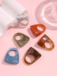 6pcs Set Exquisite Fashionable Personalized Minimalist Design Versatile Oval Resin Rings For Women, Daily Holiday Party Gift Jewelry - Multicolor - View 5