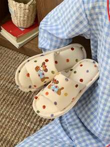 XIXITIAO Color Dot Dog Pattern Slippers, Unisex Casual Home Floor Shoes, All Season Soft Sole Breathable Sweat-Absorbent Cute Indoor Slides - Milky Apricot Color - View 5