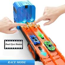 Vehículo de transporte de pista de eyección transformable extra grande, camión de carga de almacenamiento de doble capa con 2 coches de aleación, pista de carreras de eyección de un clic, juego interactivo para padres e hijos en interiores y exteriores, regalo perfecto para el Día del Niño y cumpleaños - Multicolor - Ver 4