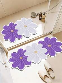 1pc Purple And White Floral Diatomaceous Earth Kitchen Mat, Kitchen Rug, Kitchen Pad, Kitchen Carpet, Bathroom Rug, Door Mat Decor, Area Rug, Outdoor Mat, Home Decor, Area Carpet, Bedroom Rug, Washable Carpet - Multicolor - View 1