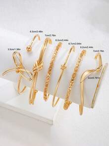 6pcs/Set Metal Bohemian Punk Stackable Bracelet Set For Women, Party, Hip Hop, Vacation, Hand Jewelry - Yellow Gold - View 4