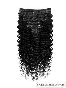 10A Grade 8Pcs Deep Wave Clip In Hair Extensions, 90% Real Human Hair BB Clip Ins Double Weft Hair Pieces Natural Black For Women 18-26 Inches - Natural Black - View 3