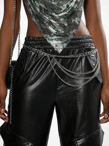 1pc Women's Silver Hip-Hop Punk Style Fashion Multi-Layer Tassel Pants Chain, Suitable For Halloween Party Or Daily Wear - Silver - View 2