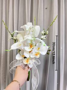 白色人造馬蹄蘭新娘與伴娘婚禮花束，婚禮花卉，婚禮教堂儀式裝飾，週年婚禮派對居家裝飾，舞會配件，攝影道具 - 彩色 - 查看 6