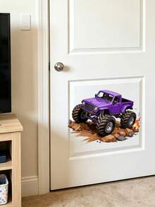 Wall Decals With Monster Trucks In Watercolor, Pink And Purple, Stickers For Boys' Toddler Rooms - Multicolor - View 5