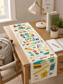 1pc Back To School Table Runner, ABC 123 Let's Learn Letters Numbers Pencil Books Stars Print, Educational Classroom Decor, Suitable For Study Desk And Dining Table, Teacher Gift, First Day Of School Seasonal Tablecloth Decoration - Multicolor - View 5