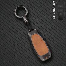 適用於 3 按鈕鋅合金鑰匙殼，相容 Focus/Mondeo/Fiesta/Kuga/Edge/Fiesta/Focus/Mondeo/Escape/Fusion 車鑰匙保護套，附登山扣 - 圓扣-一面皮革一面透明膜 - 查看 8