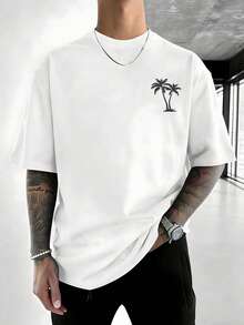 Unisex White Short-Sleeved T-Shirt With Gradient Wave Print And Large Lettering | Casual Summer Top With A Coastal Style | Loose Fit With Dropped Shoulders, Ideal For Travel And Outings - 白色 - 查看 2
