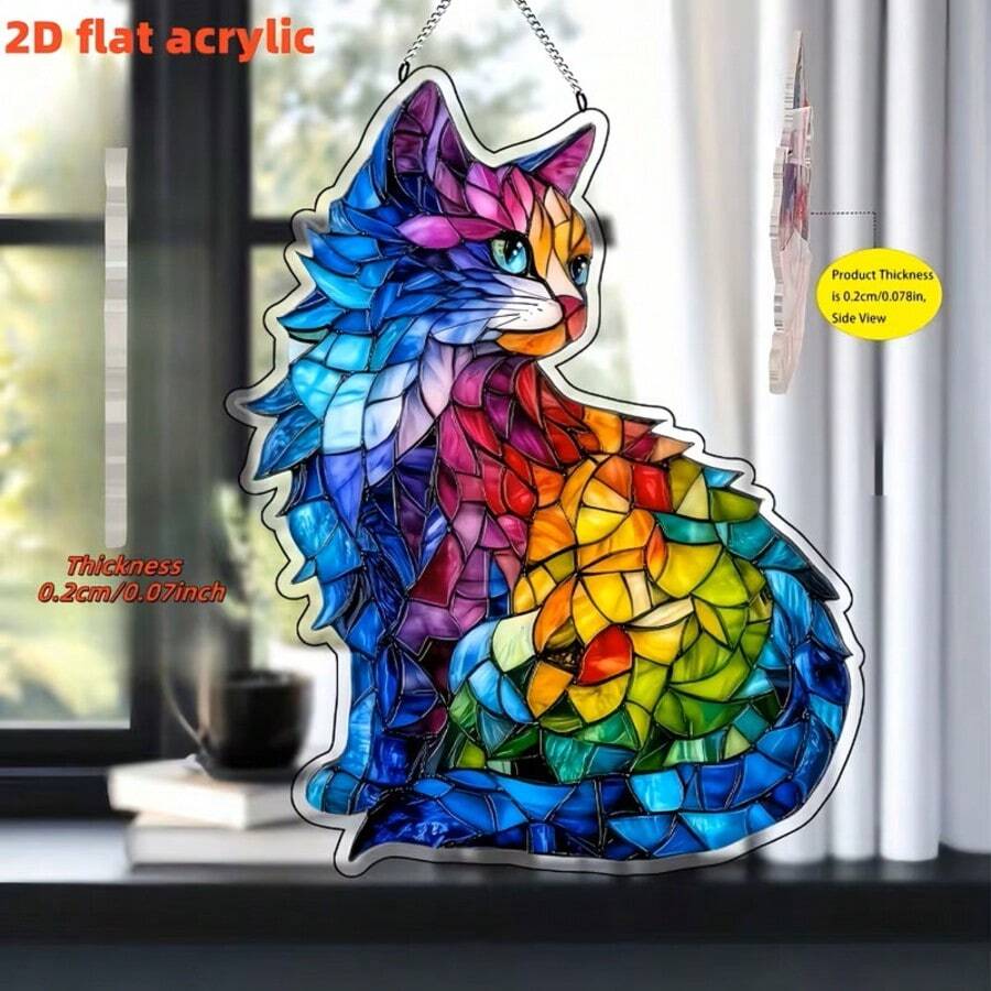 2D 平面壓克力材質 耐刮 防水 耐熱 8X6.3 英吋 波希米亞風貓咪吊飾 陽台酒吧客廳裝飾禮物 - M - 查看 1