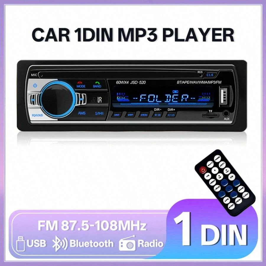 12V车载立体声MP3播放器，数字蓝牙60Wx4音频音乐USB/FM收音机