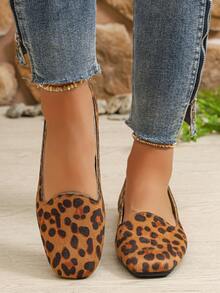 Zapatos planos para mujer cómodos y versátiles de primavera/otoño, con estampado de leopardo multicolor, sin cordones y de caña baja - marrón amarillento - Ver 1