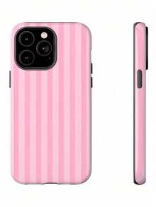 A Pink Striped Phone Case, Suitable For  17 Pro Max,  16 Pro Max, 15 Pro Max, 14 Pro Max, A Fashionable And Fun Korean Phone Case, Compatible With 11/12/ 13/14/15/ 16 Pro Max Plus, With An Elegant Design Suitable For Both Men And Women, Making It An Ideal Gift For Your Girlfriend On Christmas, Valentine's Day, Easter, Wedding Season, And Birthdays - White 2 - View 1