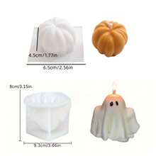 1PC/2PCS Pumpkin Ghost Candle Silicone Mold, 3D Realistic Christmas Halloween Series Pumpkin Ghost Shaped Aromatherapy Candle DIY Mold - White - View 9