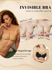 2pcs (Black + Khaki) Self-Adhesive Silicone Invisible Bra Pads, Strapless Backless Push-Up Cups With Soft Fabric Surface, Perfect For Weddings, Off-Shoulder Clothes And Bridesmaid Parties. - Multicolor - View 5