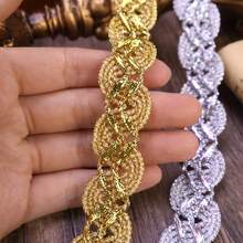2/5碼金銀色金屬編織蕾絲飾邊，波浪邊扭繩刺繡緞帶，復古鏈條風裝飾飾邊，適用縫紉DIY手工、衣飾裙襬、包包肩帶、髮箍、服裝配件，亮面編織蕾絲帶 - 多色 - 查看 6