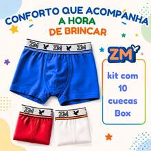 Kit com 10 Cuecas Boxer Infantil em Microfibra para Meninos Cueca Box Juvenil - Multicolorido - Visão 2