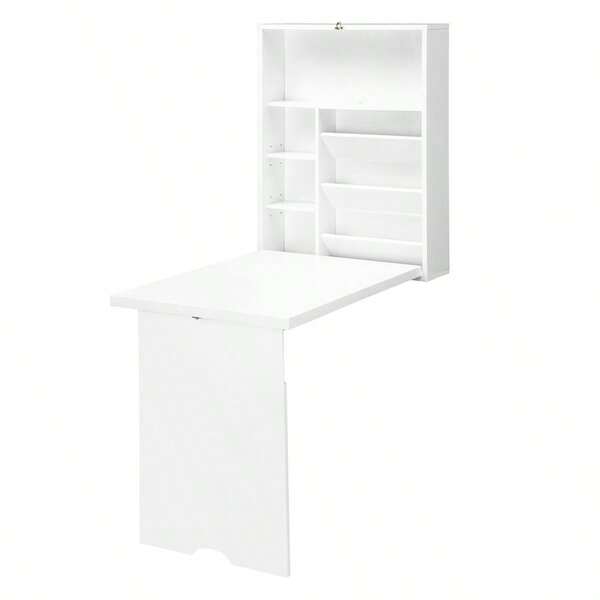 Folding Wall Table, Wall-Mounted Folding Desk With Shelves For Living Room, Dining Room, Home Office, 93.8 X 60 X 147 Cm, White-XY194398