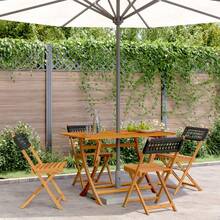 Villeneuve Folding Garden Chairs, Set Of 4, Black Poly Rattan Solid Wood - A - View 1