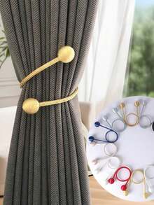 1 pieza Sujeta cortina de poliéster tejido con doble bola, disponible en múltiples colores y tamaños, adecuado para fijar y decorar cortinas - Multicolor - Ver 4