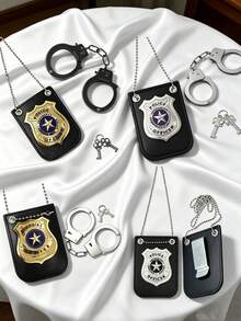 警徽服裝配件，附鏈條與腰帶夾，可單獨使用或搭配任何警察服裝，適合萬聖節、角色扮演、主題派對、警察與小偷遊戲、警察角色扮演派對、生日派對及服裝派對 - 彩色 - 查看 1