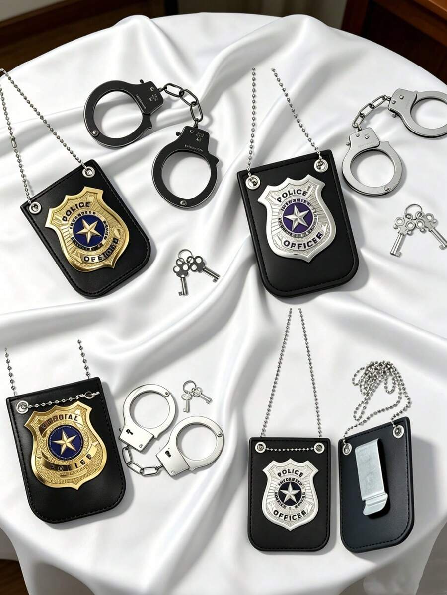 警徽服裝配件,附鏈條與腰帶夾,可單獨使用或搭配任何警察服裝,適合萬聖節、角色扮演、主題派對、警察與小偷遊戲、警察角色扮演派對、生日派對及服裝派對 - 彩色 - 查看 1