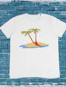 Pixel Art Palm Tree T-Shirt_ Tropical Island Cotton Tee.Jpg - 白色 5 - 查看 1